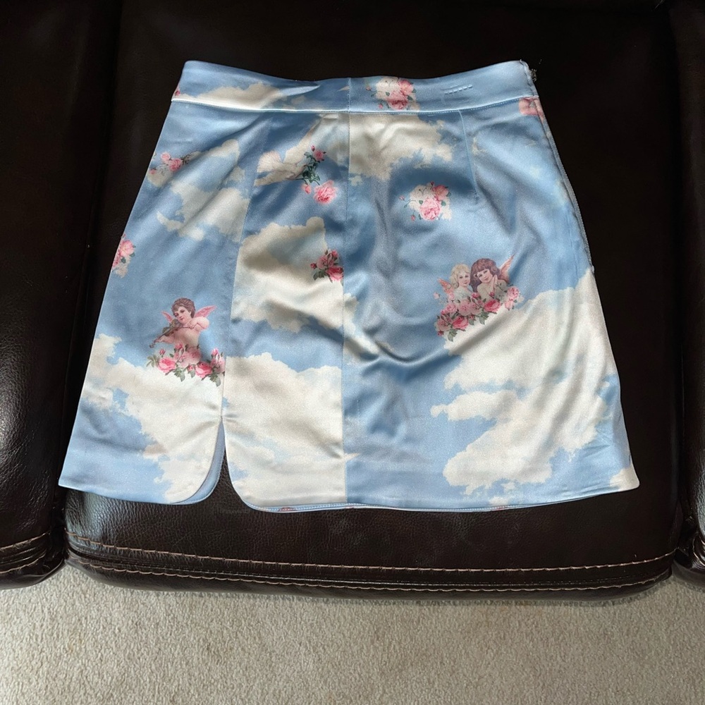 Sugar Thrillz Satin Skirt with Angel Print